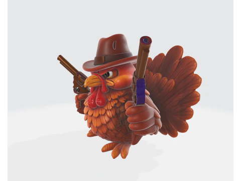 Wild West Turkey Funny Cowboy Turkey Figurine Thanksgiving Decor Gun-Slinging Turkey 3D Print Model