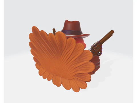 Wild West Turkey Funny Cowboy Turkey Figurine Thanksgiving Decor Gun-Slinging Turkey 3D Print Model