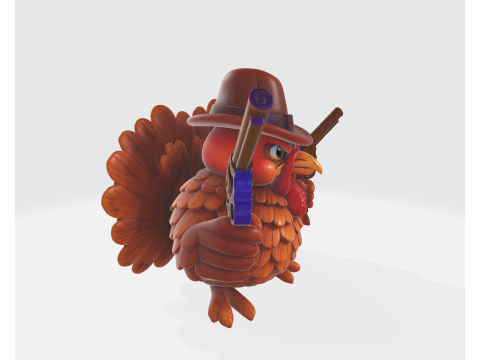 Wild West Turkey Funny Cowboy Turkey Figurine Thanksgiving Decor Gun-Slinging Turkey 3D Print Model