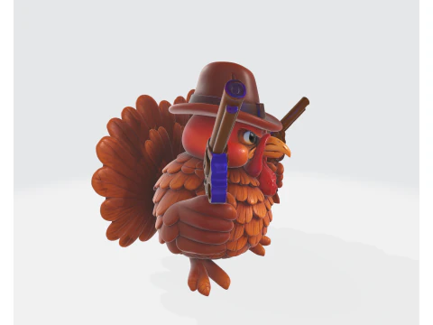 Wild West Turkey Funny Cowboy Turkey Figurine Thanksgiving Decor Gun-Slinging Turkey 3D Print Model