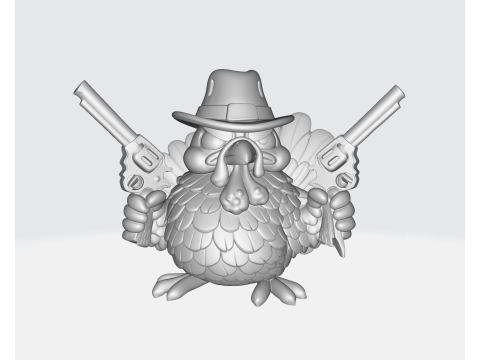 Wild West Turkey Funny Cowboy Turkey Figurine Thanksgiving Decor Gun-Slinging Turkey 3D Print Model