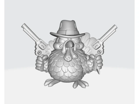 Wild West Turkey Funny Cowboy Turkey Figurine Thanksgiving Decor Gun-Slinging Turkey 3D Print Model
