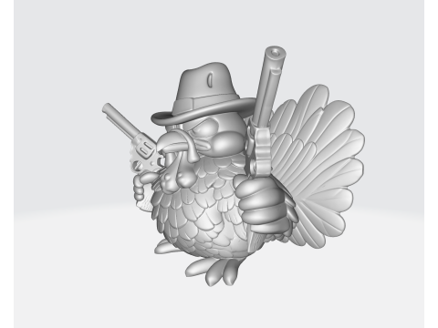 Wild West Turkey Funny Cowboy Turkey Figurine Thanksgiving Decor Gun-Slinging Turkey 3D Print Model