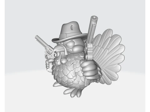 Wild West Turkey Funny Cowboy Turkey Figurine Thanksgiving Decor Gun-Slinging Turkey 3D Print Model