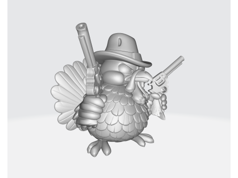 Wild West Turkey Funny Cowboy Turkey Figurine Thanksgiving Decor Gun-Slinging Turkey 3D Print Model