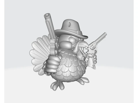 Wild West Turkey Funny Cowboy Turkey Figurine Thanksgiving Decor Gun-Slinging Turkey 3D Print Model
