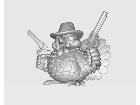 Wild West Turkey Funny Cowboy Turkey Figurine Thanksgiving Decor Gun-Slinging Turkey 3D Print Model
