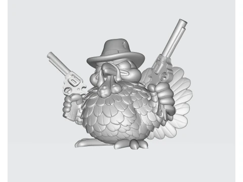 Wild West Turkey Funny Cowboy Turkey Figurine Thanksgiving Decor Gun-Slinging Turkey 3D Print Model