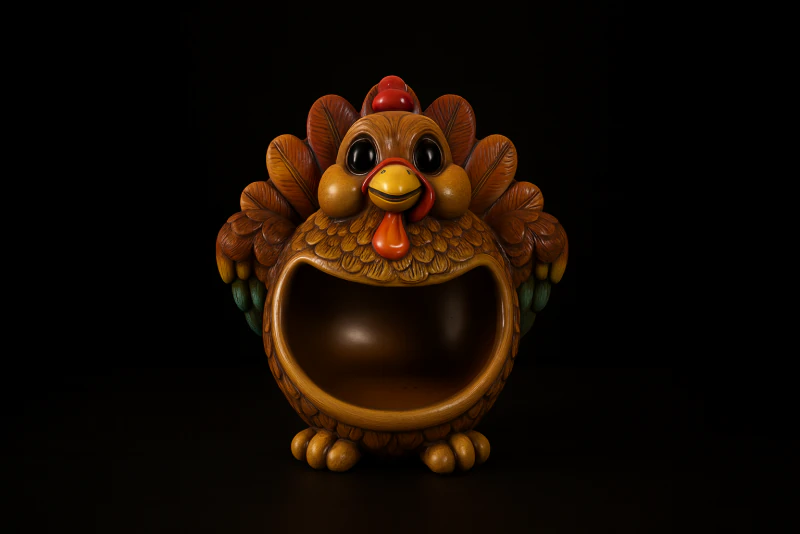 Adorable bol à bonbons à la dinde, décor de table de Thanksgiving, plat de dinde imprimé en 3D festif, centre d'automne Modèles 3D en vedette .c4d .max .obj .3ds .fbx .stl .blend