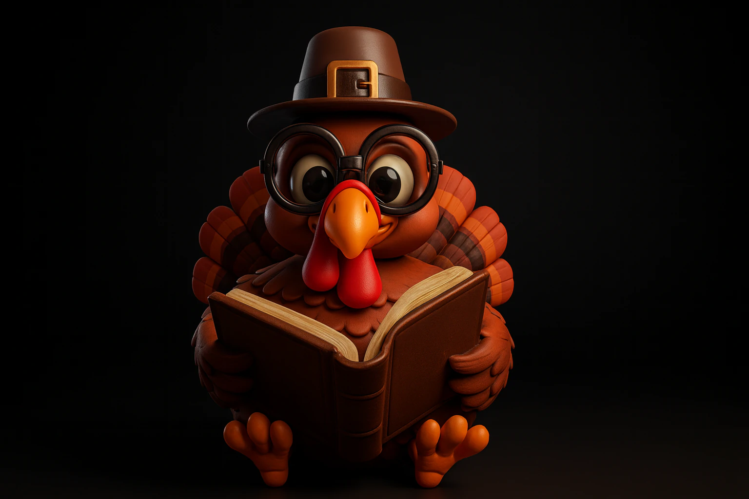 Scholar with Book 3D Printed Cartoon Turkey Figurine Adorable Turkey Decoration with Hat and Gla 3D Print Model .c4d .max .obj .3ds .fbx .stl .blend 