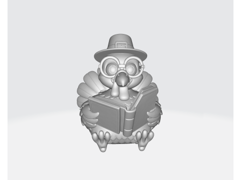 Uczony z książką Wydrukowana w 3D figurka indyka z kreskówek Urocza dekoracja indyka z kapeluszem i szkłem Model do druku 3D