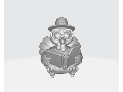 Scholar with Book 3D Printed Cartoon Turkey Figurine Adorable Turkey Decoration with Hat and Gla 3D Print Model