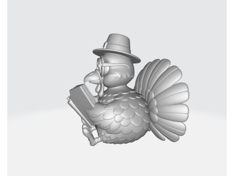 Uczony z książką Wydrukowana w 3D figurka indyka z kreskówek Urocza dekoracja indyka z kapeluszem i szkłem Model do druku 3D