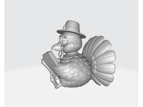 Scholar with Book 3D Printed Cartoon Turkey Figurine Adorable Turkey Decoration with Hat and Gla 3D Print Model