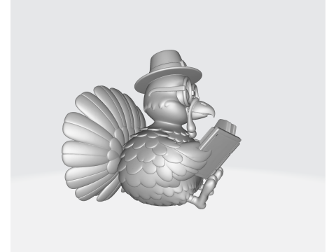 Uczony z książką Wydrukowana w 3D figurka indyka z kreskówek Urocza dekoracja indyka z kapeluszem i szkłem Model do druku 3D