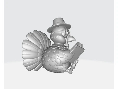 Scholar with Book 3D Printed Cartoon Turkey Figurine Adorable Turkey Decoration with Hat and Gla 3D Print Model