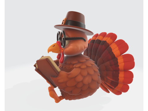 Uczony z książką Wydrukowana w 3D figurka indyka z kreskówek Urocza dekoracja indyka z kapeluszem i szkłem Model do druku 3D