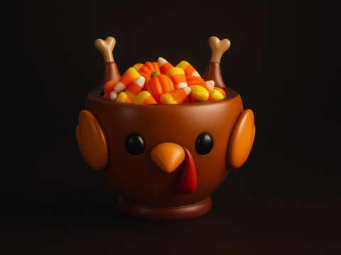Niedliche Thanksgiving-Truthahnschale, bezaubernder 3D-gedruckter Truthahnbecher, Feiertags-Tischdekoration, festliche Küche 3D Druckmodell