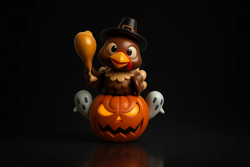 Thanksgiving Kalkoen Rijden Halloween Pompoen Leuke Feestelijke Decoratie met Spoken Grappige Vakantie C 3D printmodel .c4d .max .obj .3ds .fbx .stl .blend