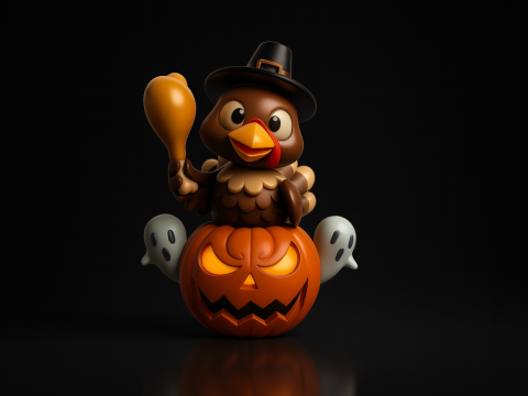 Święto Dziękczynienia Indyk jadący Halloweenową dynią Urocza świąteczna dekoracja z duchami Zabawne wakacje C Model do druku 3D