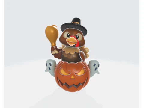 Thanksgiving Kalkoen Rijden Halloween Pompoen Leuke Feestelijke Decoratie met Spoken Grappige Vakantie C 3D printmodel