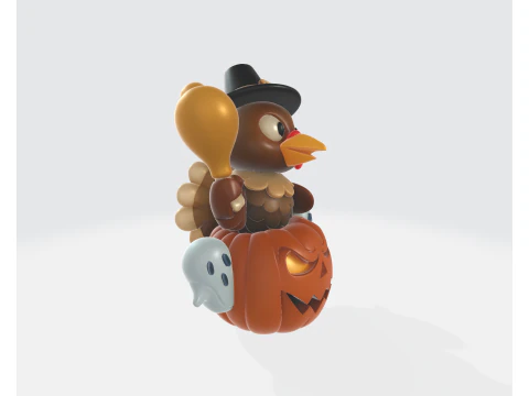 Thanksgiving Kalkoen Rijden Halloween Pompoen Leuke Feestelijke Decoratie met Spoken Grappige Vakantie C 3D printmodel