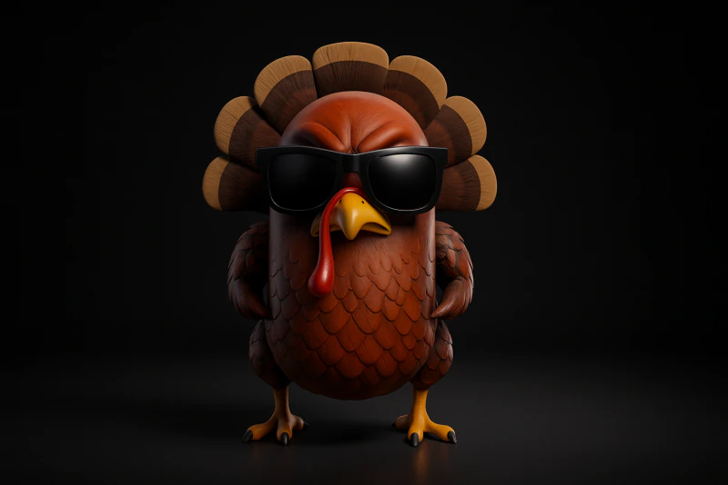 Cool Turkije met zonnebril Grappig Thanksgiving Decor Cartoon Turkije Beeldje Vakantie 3D printmodel .c4d .max .obj .3ds .fbx .stl .blend