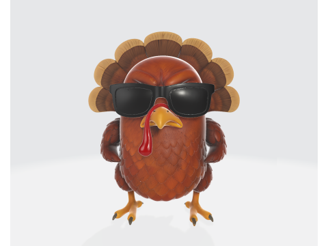 Fajny indyk w okularach przeciwsłonecznych Zabawny wystrój na Święto Dziękczynienia Figurka z kreskówki z indykiem Wakacje Model do druku 3D