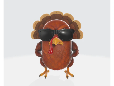 Cool Turkije met zonnebril Grappig Thanksgiving Decor Cartoon Turkije Beeldje Vakantie 3D printmodel