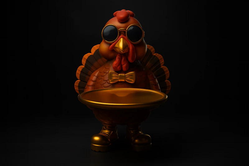 Stijlvol Turkije Butler Standbeeld Leuk Thanksgiving 3D Print Decor met Gouden Details Zonnebril 3D printmodel .c4d .max .obj .3ds .fbx .stl .blend