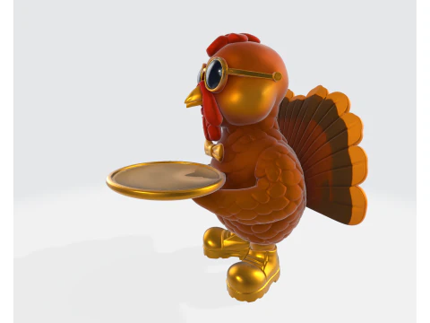 Stijlvol Turkije Butler Standbeeld Leuk Thanksgiving 3D Print Decor met Gouden Details Zonnebril 3D printmodel