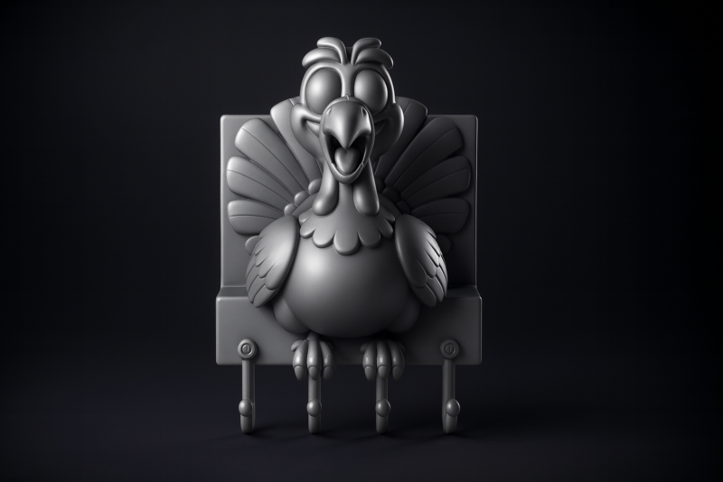 Lustiger Truthahn-Schlüsselhalter, Wandhaken, 3D-gedruckt, Thanksgiving-Dekoration, Bauernhaus-Truthahn-Wandaufhänger, geschnitten 3D Druckmodell .c4d .max .obj .3ds .fbx .stl .blend 