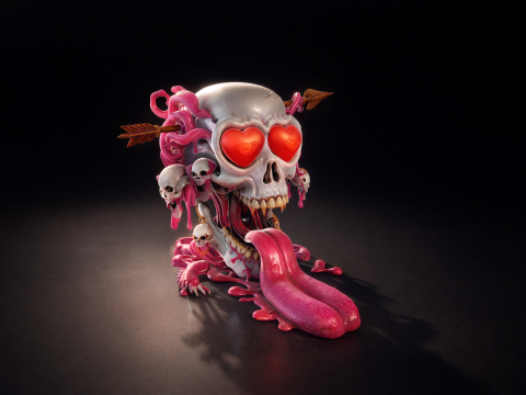 Valentine Skull Heart Sculpture Creepy Cute Love Decor Gothic Valentine Gift 3D Printed Art Fi 3D Print Model