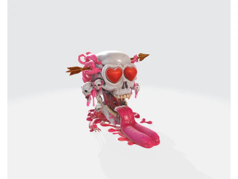 Valentine Skull Heart Sculpture Creepy Cute Love Decor Gothic Valentine Gift 3D Printed Art Fi 3D Print Model