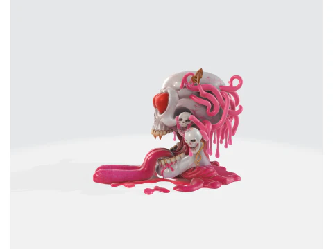 Valentine Skull Heart Sculpture Creepy Cute Love Decor Gothic Valentine Gift 3D Printed Art Fi 3D Print Model