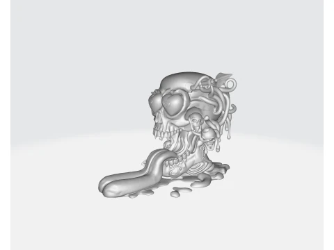 Valentine Skull Heart Sculpture Creepy Cute Love Decor Gothic Valentine Gift 3D Printed Art Fi 3D Print Model