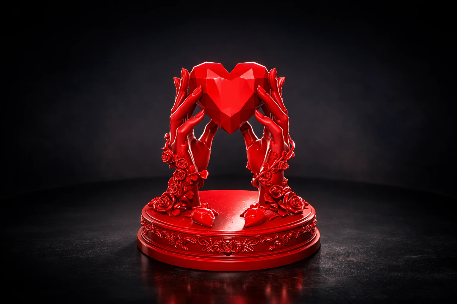 Patung Hati Romantis Gambar 3D Dekorasi Cinta Hari Valentine Patung Hati Memegang Tangan Gotik Model Cetak 3D .c4d .max .obj .3ds .fbx .stl .blend 