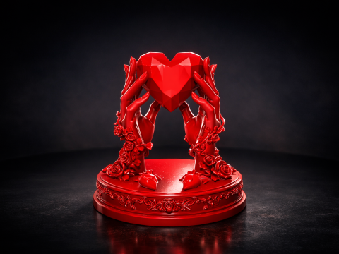 Romantic Heart Sculpture 3D Print Valentines Day Love Decor Gothic Hands Holding Heart Statue 3D Print Model