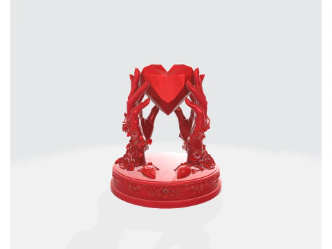 Patung Hati Romantis Gambar 3D Dekorasi Cinta Hari Valentine Patung Hati Memegang Tangan Gotik Model Cetak 3D
