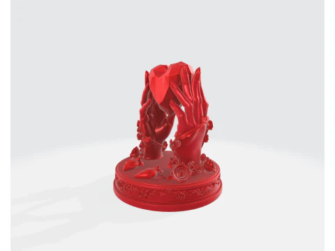 Patung Hati Romantis Gambar 3D Dekorasi Cinta Hari Valentine Patung Hati Memegang Tangan Gotik Model Cetak 3D