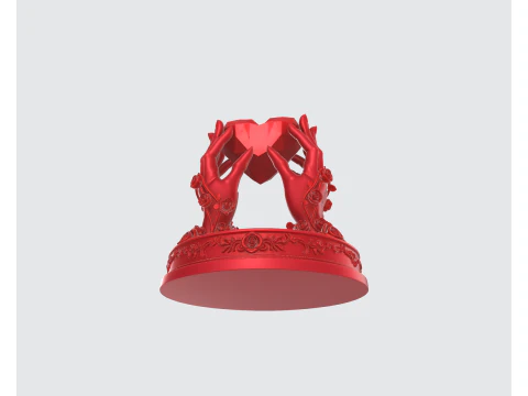 Patung Hati Romantis Gambar 3D Dekorasi Cinta Hari Valentine Patung Hati Memegang Tangan Gotik Model Cetak 3D