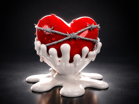 Barbed Wire Heart Sculpture Dark Romantic Valentine Decor Gothic Love Art Gift 3D Print Model