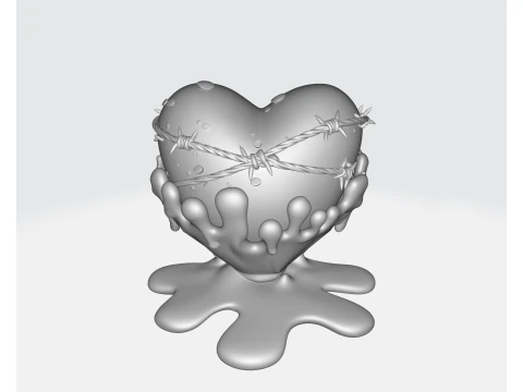 Barbed Wire Heart Sculpture Dark Romantic Valentine Decor Gothic Love Art Gift 3D Print Model