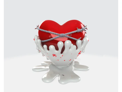 Barbed Wire Heart Sculpture Dark Romantic Valentine Decor Gothic Love Art Gift 3D Print Model