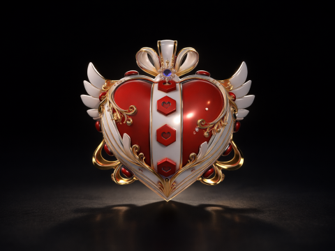 Royal Heart Valentine Decor Elegant 3D Printed Love Emblem with Wings Crown Romantic Gift for V 3D Print Model