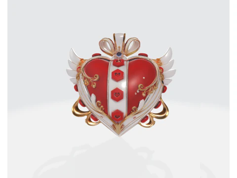 Royal Heart Valentine Decor Elegant 3D Printed Love Emblem with Wings Crown Romantic Gift for V 3D Print Model