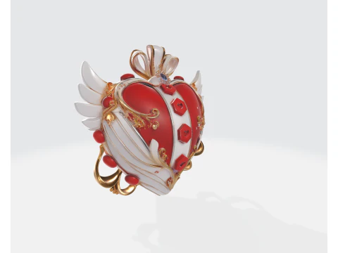 Royal Heart Valentine Decor Elegant 3D Printed Love Emblem with Wings Crown Romantic Gift for V 3D Print Model