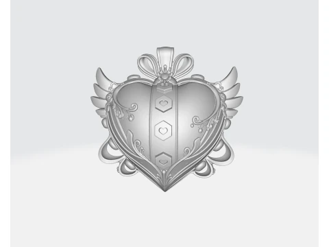 Royal Heart Valentine Decor Elegant 3D Printed Love Emblem with Wings Crown Romantic Gift for V 3D Print Model