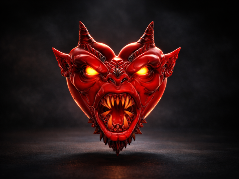 Valentine Devil Heart 3D Print Sculpture Dark Love Demon Heart Decor Gothic Valentine Gift Hor 3D Print Model