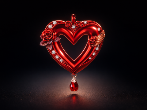 Valentine Heart Ornament Romantic Decorative Heart with Rose and Crystal Drop Saint Valentine 3D Print Model